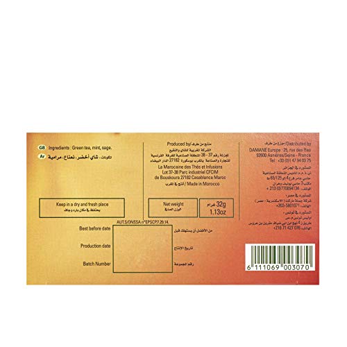 TÉ SULTAN Té verde marroquí con infusiones de menta y salvia (Paquete individual - 20 bolsitas de té)