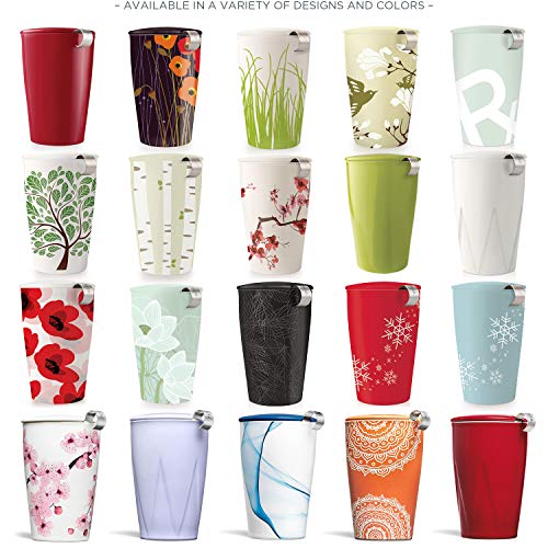 Tea Forte Kati Cup Taza de infusión de té de cerámica con cesta de infusor y tapa para remojar, Flores de Cerezas