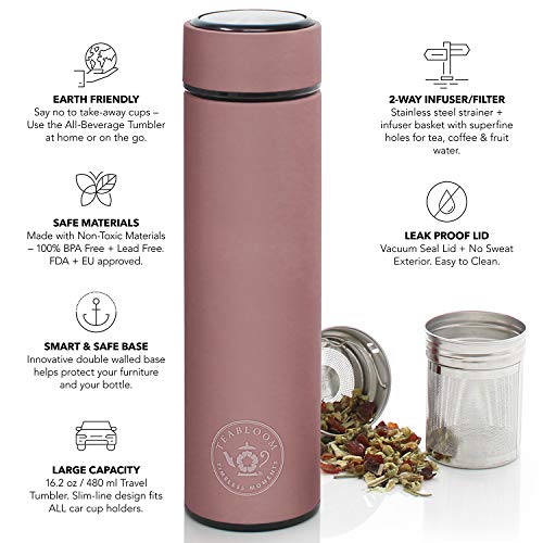 Teabloom Vaso De Bebidas Multiusos - 480 Ml/Botella De Agua Con Aislamiento De Metal Cepillado - Vaso De Té - Botella De Viaje - Máquina Para Hacer Cerveza Fría - Disponible En 5 Colores