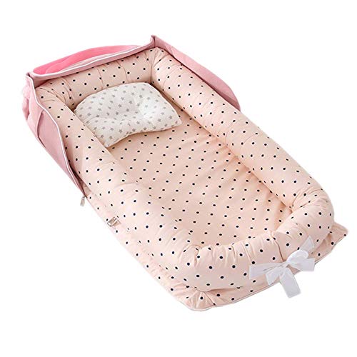 TEALP Tumbona para bebé con Almohadas, Nido Transpirable para Bebé Recién Nacido para Cosleeping, Capazo de Bebé, Punto Rosa