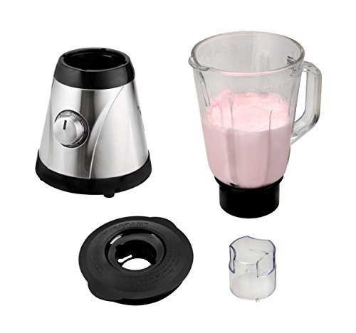 Team Kalorik Batidora con recipiente de vidrio extraíble de 1.5 L, 6 velocidades, 600 W, Plateado/Negro, TKG BL 1002