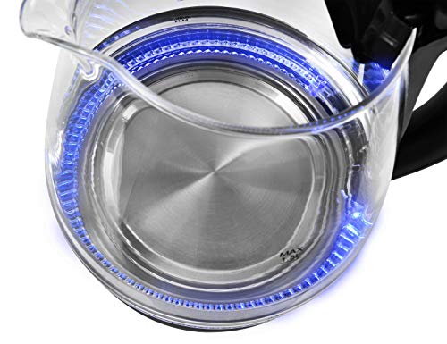 Team Kalorik Hervidor eléctrico sin cable 1.5 L de vidrio/acero inoxidable, 2200 W, Filtro de partículas, Negro/Rojo, TKG JK 1022 BR