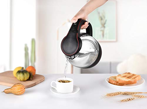 Team Kalorik Hervidor eléctrico sin cable 1.5 L de vidrio/acero inoxidable, 2200 W, Filtro de partículas, Negro/Rojo, TKG JK 1022 BR