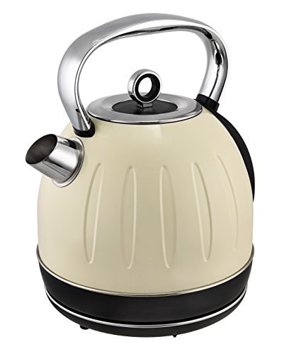 Team Kalorik Hervidor eléctrico sin cable 1.7 L de acero inoxidable, 2200 W, Filtro de partículas, Beige, TKG JK 2500