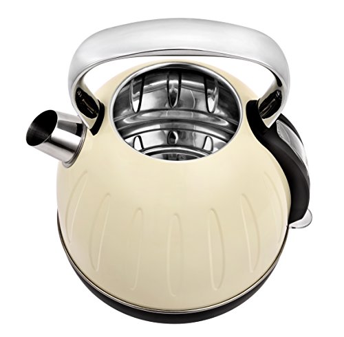 Team Kalorik Hervidor eléctrico sin cable 1.7 L de acero inoxidable, 2200 W, Filtro de partículas, Beige, TKG JK 2500