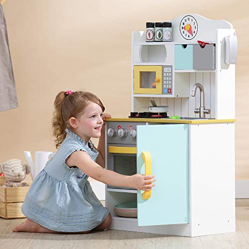 Teamson Kids TD-11708AR Florence-Cocina de Juegos de Madera, Color Blanco, Verde y Amarillo