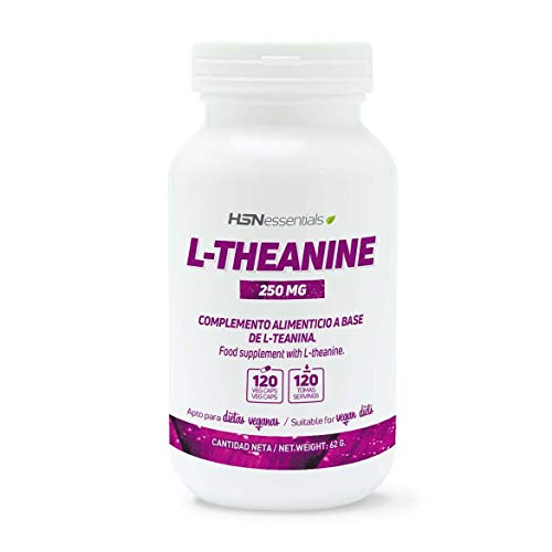 Teanina de HSN | 250 mg | Suministro 4 Meses | A partir del Té Verde | Suplemento para la Relajación + Alivio del Estrés + Descanso Nocturno | Vegano, Sin Gluten, Sin Lactosa, 120 Cápsulas Vegetales