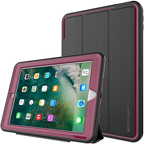 TECHGEAR D-Fence Funda Compatible con el Nuevo Apple iPad 9.7"(2018/2017) - Funda Protectora Delgada Resistente al Impacto - Niños Escuelas Constructores Trabajadores (Púrpura)