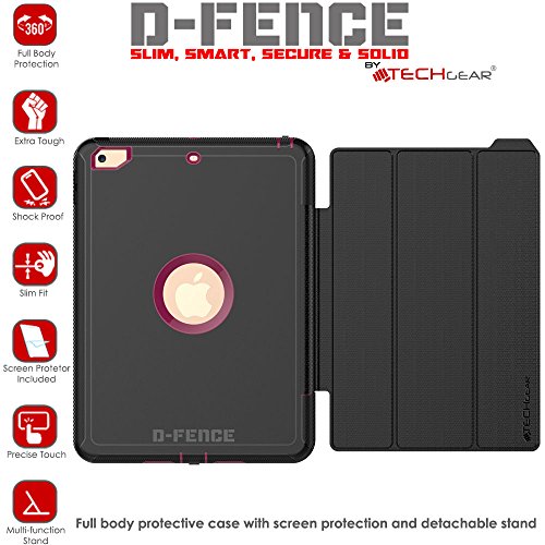 TECHGEAR D-Fence Funda Compatible con el Nuevo Apple iPad 9.7"(2018/2017) - Funda Protectora Delgada Resistente al Impacto - Niños Escuelas Constructores Trabajadores (Púrpura)