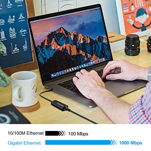 TECKNET Adaptador USB C a Ethernet, USB Tipo C a RJ45 10/100 / 1000Mbps Adaptador LAN Ethernet con Cable, Compatible con Windows, Google Chromebook, MacBook, Samsung, HP, Huawei Matebook, DELL
