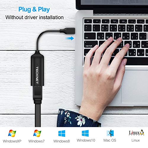 TECKNET Adaptador USB C a Ethernet, USB Tipo C a RJ45 10/100 / 1000Mbps Adaptador LAN Ethernet con Cable, Compatible con Windows, Google Chromebook, MacBook, Samsung, HP, Huawei Matebook, DELL