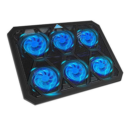 TECKNET Base de Refrigeración Gaming Ordenador Portátil hasta 19 Pulgadas, 6 Ventiladores Silenciosos y Potencias con LED Azul, 2USB 2 Niveles de Altura Ajustable