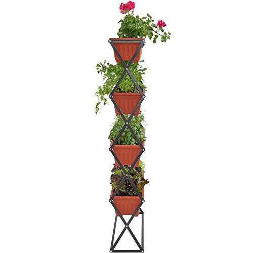 TecTake 403445 Jardinera Vertical, Estante 4 Macetas, Soporte Plegable, Estructura de Acero, Flores & Plantas, Jardin Exterior, Balcón Terraza