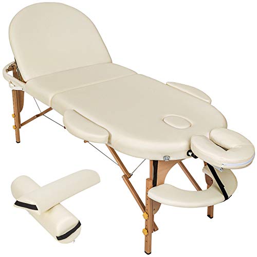 TecTake Camilla de Masaje Mesa de Masaje 3 Zonas Reiki Terapia Oval + Set (Beige | No. 400193)