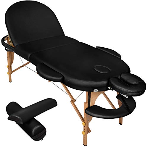 TecTake Camilla de Masaje Mesa de Masaje 3 Zonas Reiki Terapia Oval + Set (Negro | No. 400192)