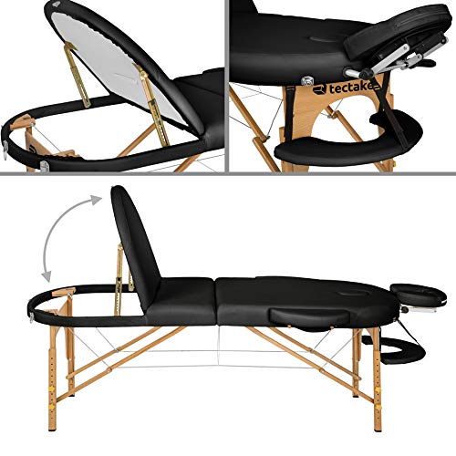 TecTake Camilla de Masaje Mesa de Masaje 3 Zonas Reiki Terapia Oval + Set (Negro | No. 400192)