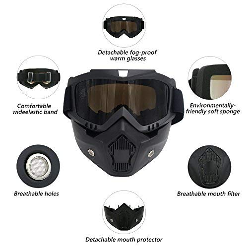 TedGem Gafas Máscara desmontable, Máscara de la motocicleta, Máscara de la motocicleta con gafas desmontables, máscara de casco para el motocrós Carreras de carreras Abra el casco de