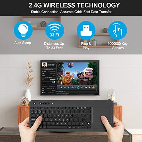 TedGem Teclado Inalámbrico USB, 2,4GHz Teclados Inalambricos para Smart TV Teclados Inalambricos Ordenador Teclado Touchpad con Receptor Nano USB para PC/Laptops/Tablet/Smart TV/Portátil