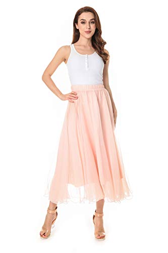 TEERFU Falda larga de gasa plisada para mujer completa y hasta el tobillo Rosa rosa 40