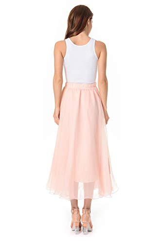 TEERFU Falda larga de gasa plisada para mujer completa y hasta el tobillo Rosa rosa 40