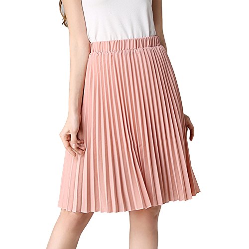 TEERFU - Falda plisada a la rodilla para mujer Rosa rosa Talla única