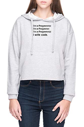 Teevolution I Write Code Mujer Sudadera con Capucha de Crop Gris Women's Crop Hoodie Sweatshirt Grey
