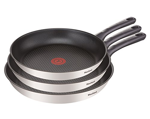 Tefal Daily Cook - Juego de 3 Sartenes de Acero Inoxidable de 20, 24 y 26 cm, con Antiadherente para Todo Tipo de Cocinas Incluido Inducción