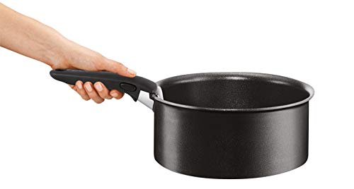 Tefal L6549702 Set de sartenes 22 y 26 cm + cazos de 18 y 20 cm + guisera de 24 cm + 2 Tapas + espátula + 2 Mangos Intercambiables, Aluminio, Negro