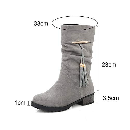 Tefamore Botas Mujer Invierno Tacon Botas Altas Botines Zapatos con Aumento de Borla Round Toe Flat Tube Boots Botas de Nieve Zapatos Planos