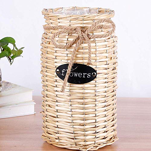 Tejido a Mano de Mimbre Planta Alta Jarrón Maceta suculentas Inicio Paja Cesta de la Flor, carnoso Tiesto con Cuerda del cáñamo, para Bodas Decoración,Beige