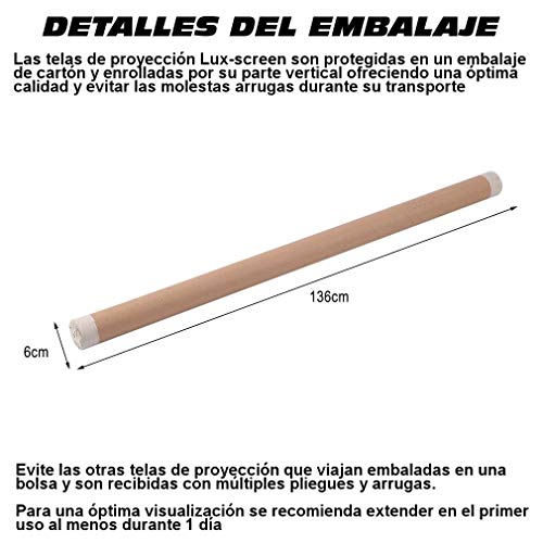 Tela de proyección Lux-Screen Formato 16:9 Superficie de 3 Capas Blanco Mate y Borde perimetal Negro, Pantalla para proyector para Colgar con argolla, garantía de 2 años (120 Pulgadas)