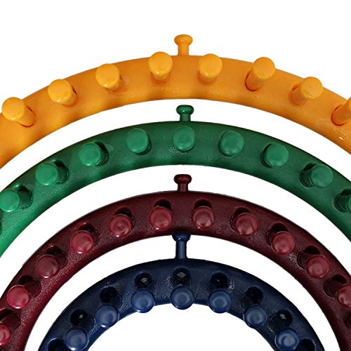 Telar Circular (6 Piezas) - 4 Plástico Telar Circular (14cm, 19cm, 24cm, 29cm), 1 Aguja y 1 Ganchillo Gancho con Instrucciones - Perfecto para Tejedores Principiantes y Profesionales