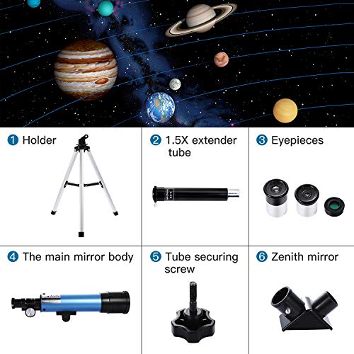 Telescopio Astronómico para Niños 90X HD Refractor de Ciencia Educativa con Trípode para Niños Principiantes – Uverbon