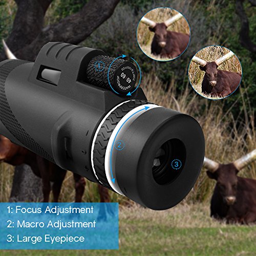 Telescopio monocular 40X60 con enfoque dual zoom óptico Telescopio impermeable a prueba de niebla con visión para día y noche de pájaros turismo caza acampada concierto y mucho más de 500 a 9500metros