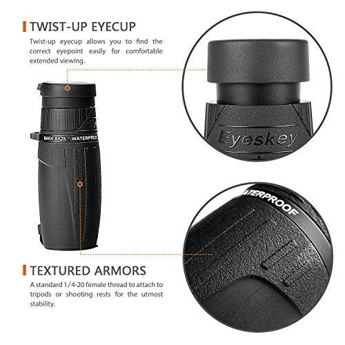 Telescopio Monocular 8X25,Eyeskey Mini HD Telescopio Compacto Impermeable y Antivaho Monoculares de Largo Alcance para Observación de Aves,Caza,Camping, Senderismo y ect