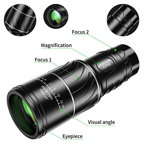 Telescopio monocular, HD 16x52 Alto Voltaje con trípode con soporte para teléfono inteligente para adultos Impermeable Vision nocturna Enfoque para observación de aves, acampar, viajar