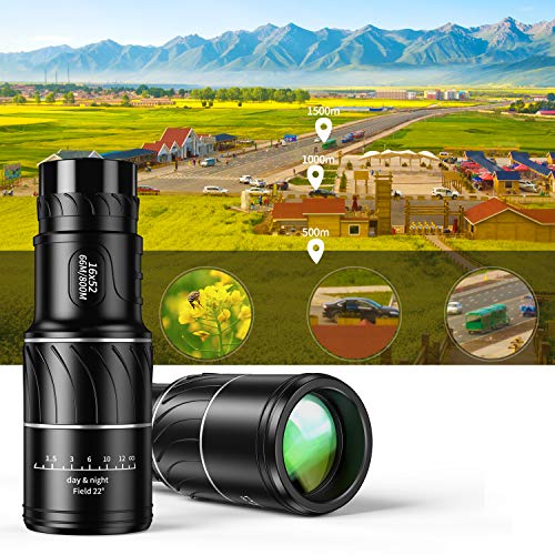Telescopio monocular, HD 16x52 Alto Voltaje con trípode con soporte para teléfono inteligente para adultos Impermeable Vision nocturna Enfoque para observación de aves, acampar, viajar