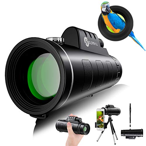 Telescopio Monocular, slopehill 12x50 HD Telescopio Impermeable Monocular para Móvil con Trípode y Adaptador para Smartphone Monoculares de Largo Alcance para Observación de Aves Caza Conciertos Viaje