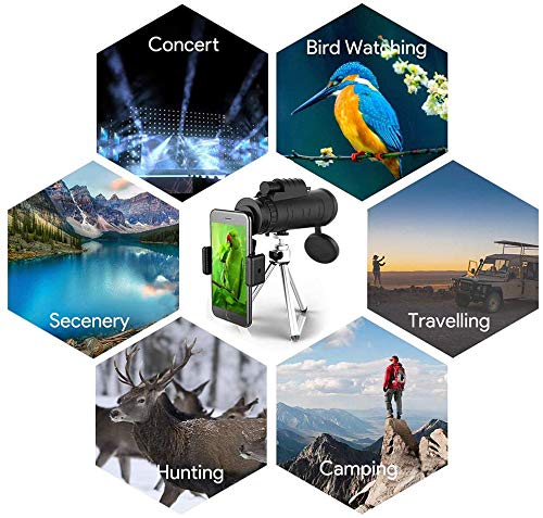Telescopio Monocular,50x60 HD Impermeable y Antivaho Monoculares de Largo Alcance para Movil con trípode y Adaptador para Smartphone,Ideal para Observación de Aves Caza Conciertos Viaje