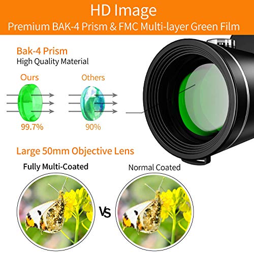 Telescopio Monocular,50x60 HD Impermeable y Antivaho Monoculares de Largo Alcance para Movil con trípode y Adaptador para Smartphone,Ideal para Observación de Aves Caza Conciertos Viaje