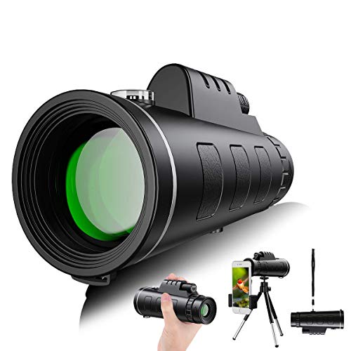 Telescopio Monocular,50x60 HD Impermeable y Antivaho Monoculares de Largo Alcance para Movil con trípode y Adaptador para Smartphone,Ideal para Observación de Aves Caza Conciertos Viaje