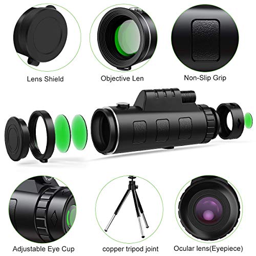 Telescopio Monocular,50x60 HD Impermeable y Antivaho Monoculares de Largo Alcance para Movil con trípode y Adaptador para Smartphone,Ideal para Observación de Aves Caza Conciertos Viaje