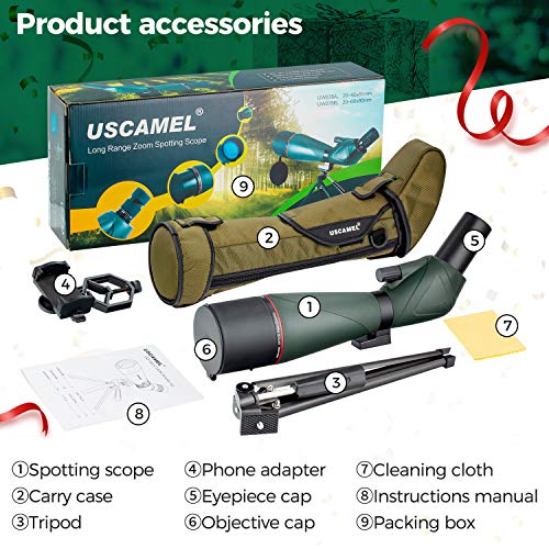 Telescopio Terrestre 20-60X80 Profesional Telescopio Monocular Impermeable Birdwatching HD con Adaptador de Teléfono y Trípode para Tiro con Arco, Safari Sightseeing, Stargazing, Camping