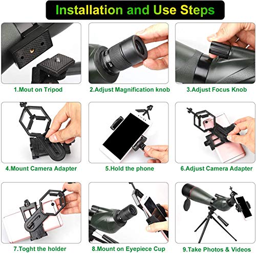 Telescopio Terrestre 20-60X80 Profesional Telescopio Monocular Impermeable Birdwatching HD con Adaptador de Teléfono y Trípode para Tiro con Arco, Safari Sightseeing, Stargazing, Camping