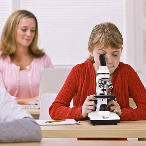 TELMU Microscopio Optico 40-1000X - Microscopio Biologico Monocular con Fuente De Luz LED Y Soporte para Teléfono Móvil