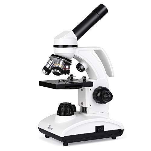 TELMU Microscopio Óptico Profesionales, Microscopios Monoculares Biológicos para Adultos y Estudiantes y Niños con Diapositivas Preparadas