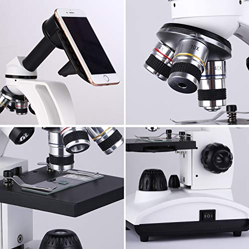 TELMU Microscopio Óptico Profesionales, Microscopios Monoculares Biológicos para Adultos y Estudiantes y Niños con Diapositivas Preparadas