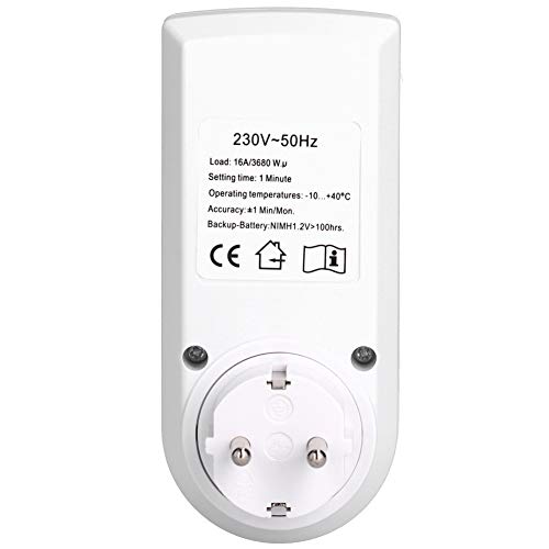 Temporizador de salida 10A, enchufe de interruptor temporizador programable, para electrodomésticos de cocina, lámpara, ventilador, cargadores de teléfono móvil(#1)