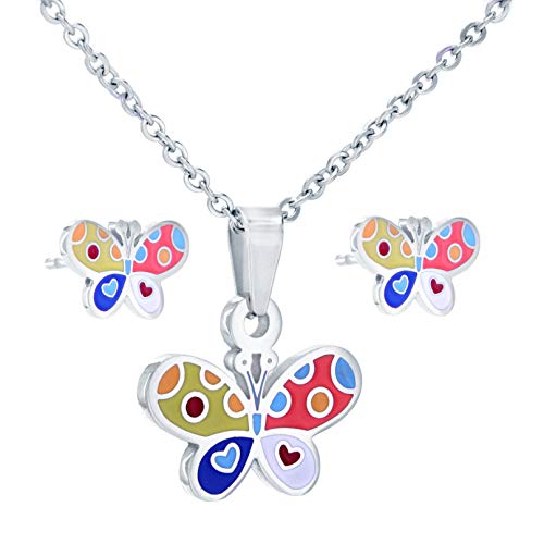 TEMPUS FUGIT. Conjunto Pendientes y Collar Infantil y Juvenil. Acero inoxidable Antialérgico Brillante. Incluye caja para regalo