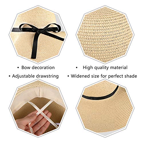 Tencoz Sombrero de Paja para Mujer, Sombrero de Verano de Paja Plegable Ajustable Sombrero de Vacaciones ala Ancha 5.90 ″ -UPF 30